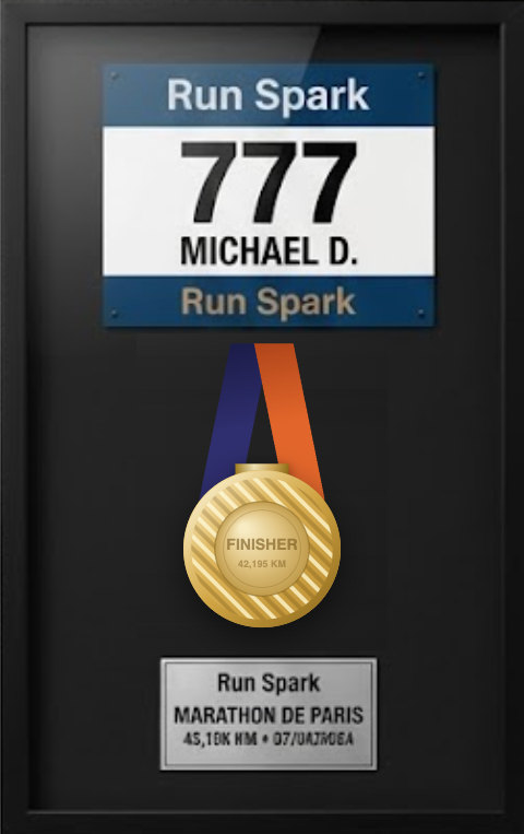 Aperçu du cadre finisher Noir Premium avec plaque gravée